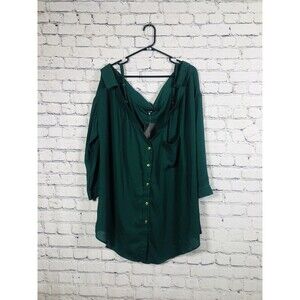 Fashion Nova Green Plus Women's Long Sleeve Button Front Top Size 20/22 NWT